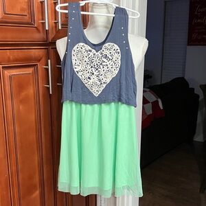 Almost Famous kids girl Dress - Gray and Mint